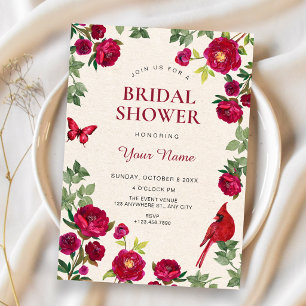 Invitación Ramas de flores rojas para baby shower nupcial