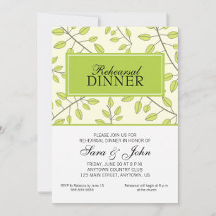 Invitación Ramas de hojas verdes, cena de ensayo