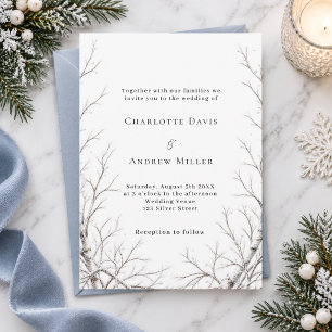 Invitación Ramas de Invierno Nieve Boda Minimalista Moderna