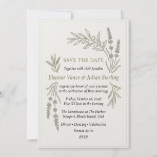 Invitación Ramas de lavanda, ramas de olivo, borde con panele