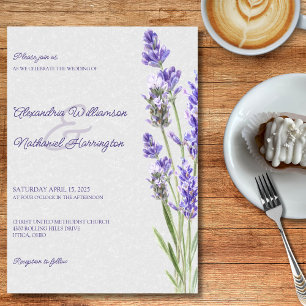 Invitación Ramas de lavanda sencillas sobre boda gris suave