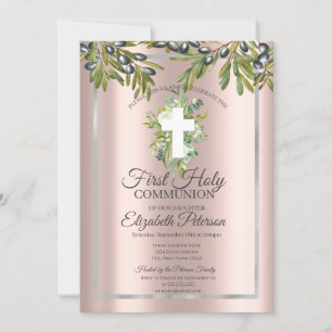 Invitación Ramas de olivo Cruz floral Primera Comunión 