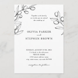 Invitación Ramas de olivo elegantes. Boda simple en blanco y 