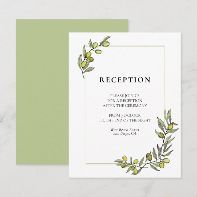 Invitación Ramas de olivo enmarcan recepción de boda (Anverso / Reverso)