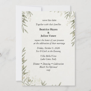 Invitación Ramas de olivo, Follaje de acuarela, Línea botánic