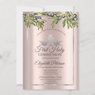 Invitación Ramas de olivo Rose Gold Primera Comunión