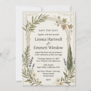 Invitación Ramas de olivo, vides, romero, lavanda, ciprés