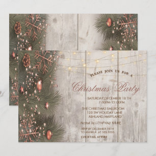 Invitación Ramas de Pino Adornos Madera Fiesta de Navidad