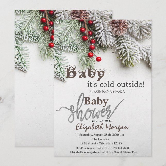 Invitación Ramas de Pino Baby Shower (Anverso / Reverso)