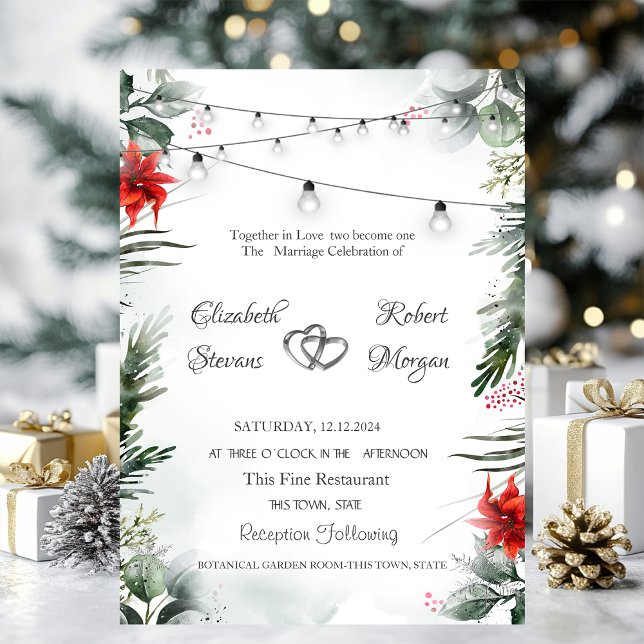Invitación Ramas de pino, boda de poinsettia   (Subido por el creador)