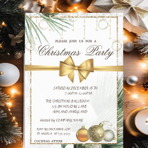 Invitación Ramas de Pino, Bolas, Arco Dorado Fiesta de Navida