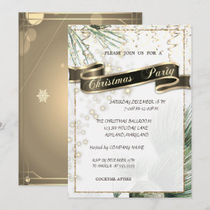 Invitación Ramas de Pino Doradas Fiesta de Navidad de la Empr