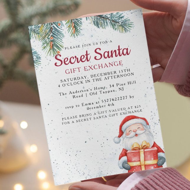 Invitación Ramas de Pino I Santa con secreto de regalo Santa  (Subido por el creador)