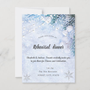 Invitación Ramas de Pino, Nieve, Luces Cena de Ensayo