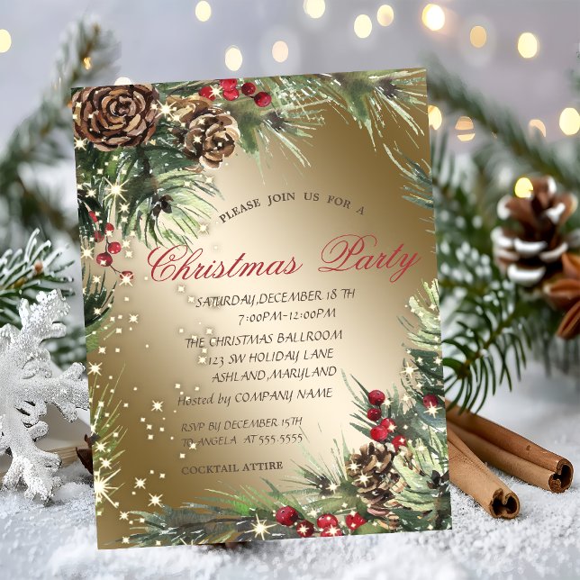 Invitación Ramas de pino Piñas Fiesta de Navidad  (Subido por el creador)