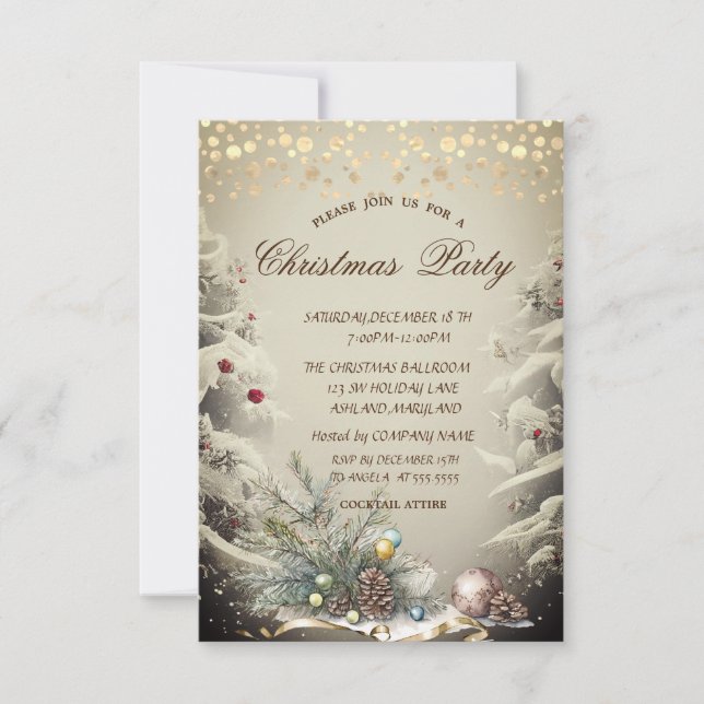 Invitación Ramas de pino, puntos de piña de Navidad (Anverso)