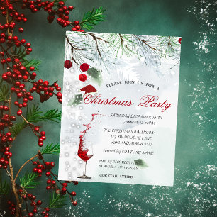 Invitación Ramas de Pino, Vidrio, Fiesta de Navidad Corporati