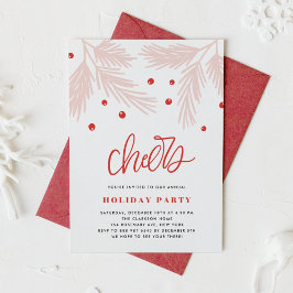 Invitación Ramas de pino y fiesta de feriado rosa de Holly Be