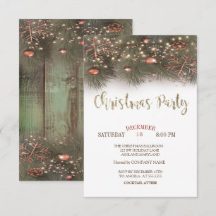 Invitación Ramas De Pinos Luces Bolas Fiesta De Navidad