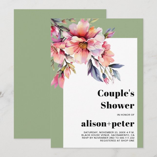 Invitación Ramas de rododendro con flores para la ducha de la (Anverso / Reverso)