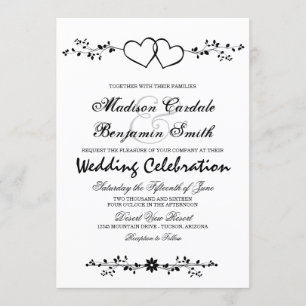 Invitación Ramas florales de los corazones dobles que casan