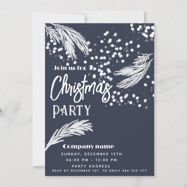 Invitación Ramas modernas de pino de color blanco nevado (Anverso)