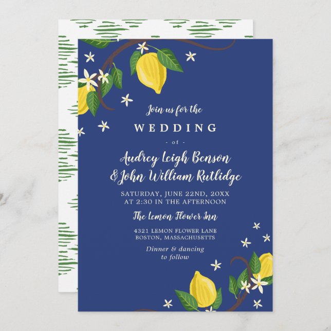 Invitación Ramas preciosas del limón - boda floral (Anverso / Reverso)