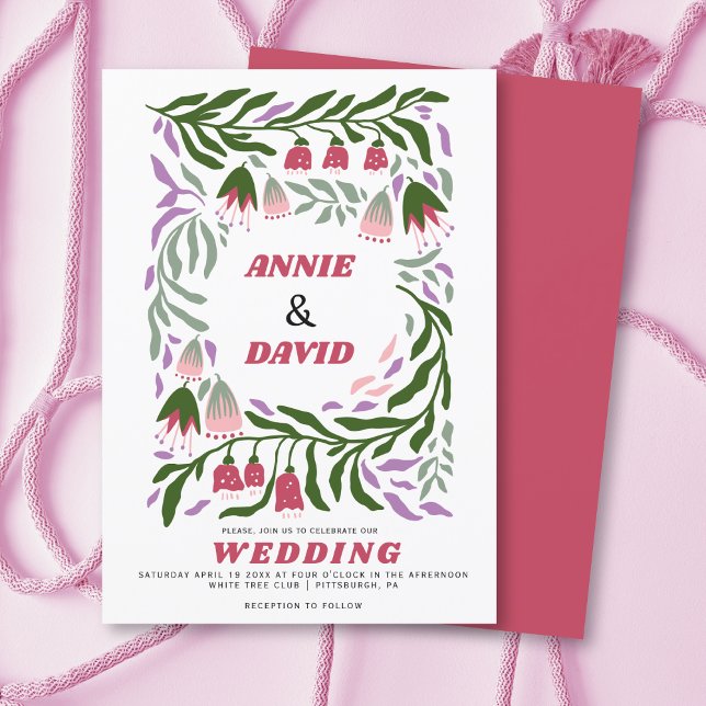 Invitación Ramas retro de Boho y boda de flores folclóricas (Subido por el creador)