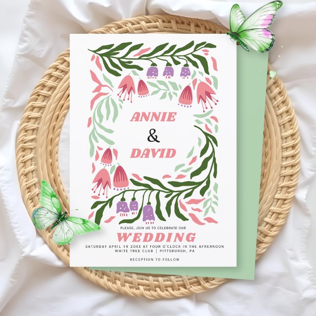 Invitación Ramas retro de Boho y flores boda de código QR (Subido por el creador)