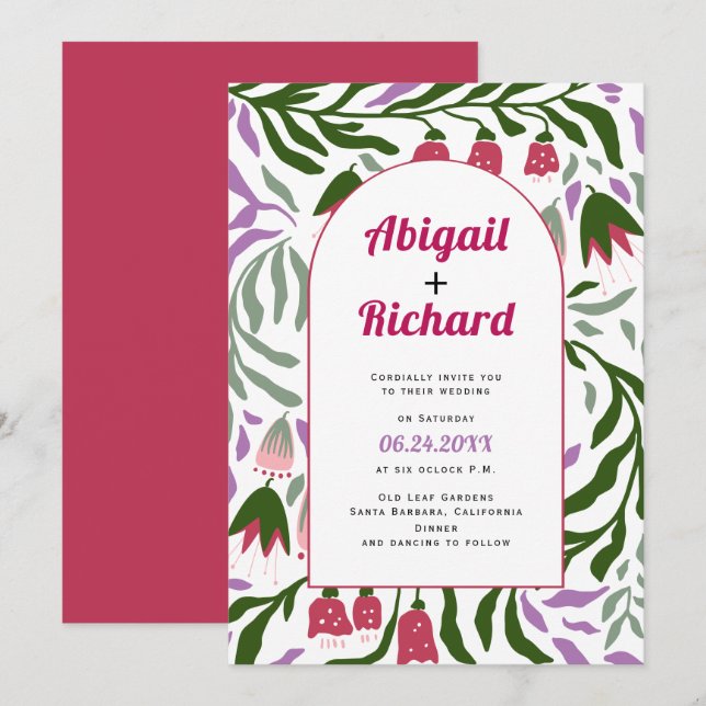 Invitación Ramas retro del arco de Boho y boda de flores (Anverso / Reverso)