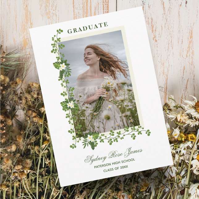 Invitación Ramas tropicales fotográficas y graduados de flore (Subido por el creador)