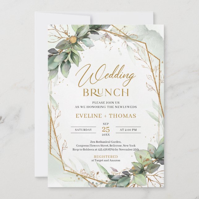 Invitación Ramas verdes del Boho Eucalyptus brunch boda (Anverso)