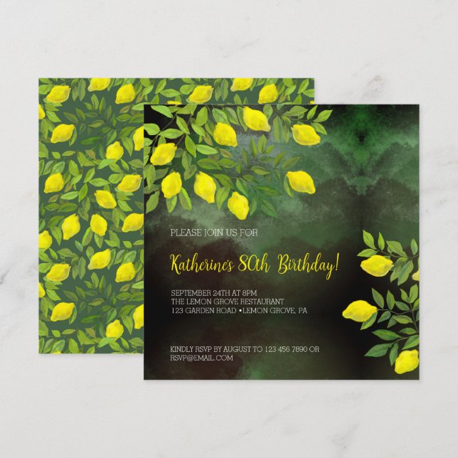 Invitación Ramas y limones amarillos (Anverso / Reverso)