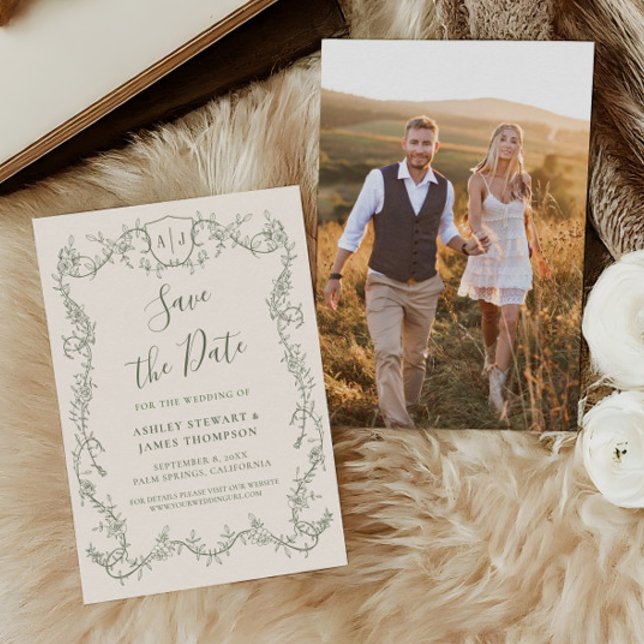 Invitación Rambling Rose Sage Wedding Save the Date (Subido por el creador)