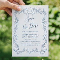 Rambling Rose Steel Blue Boda Save the Date