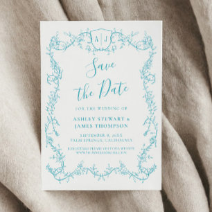 Invitación Rambling Rose Turquesa Boda Guardar la Fecha