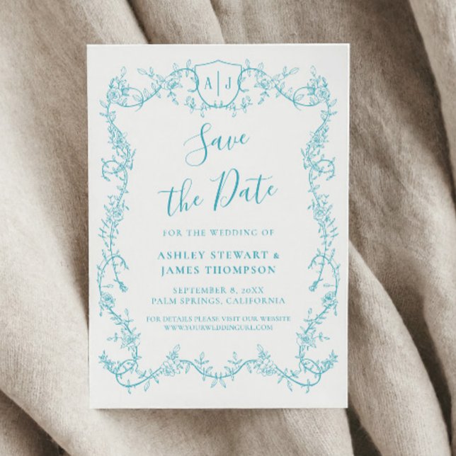 Invitación Rambling Rose Turquesa Boda Guardar la Fecha (Subido por el creador)