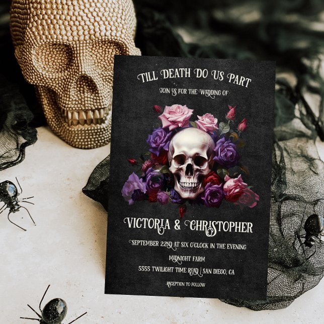 Invitación Ramblo de boda de cráneo gótico oscuro (Subido por el creador)