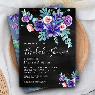 Invitación Ramillete de Anémonas Moradas Rústicas Bridal Show