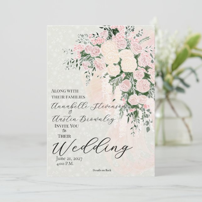 Invitación Ramillete de arcoiris de Wisteria rosa con rubor d (Anverso de pie)
