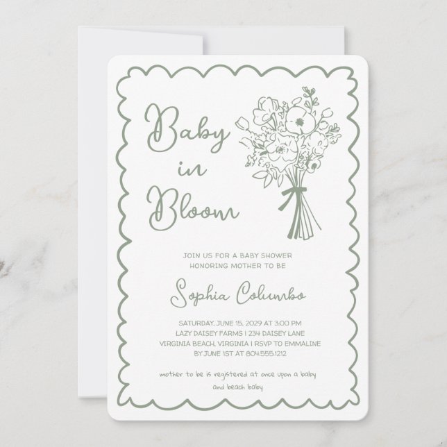 Invitación Ramillete de flores dibujadas a mano caprichosas B (Anverso)