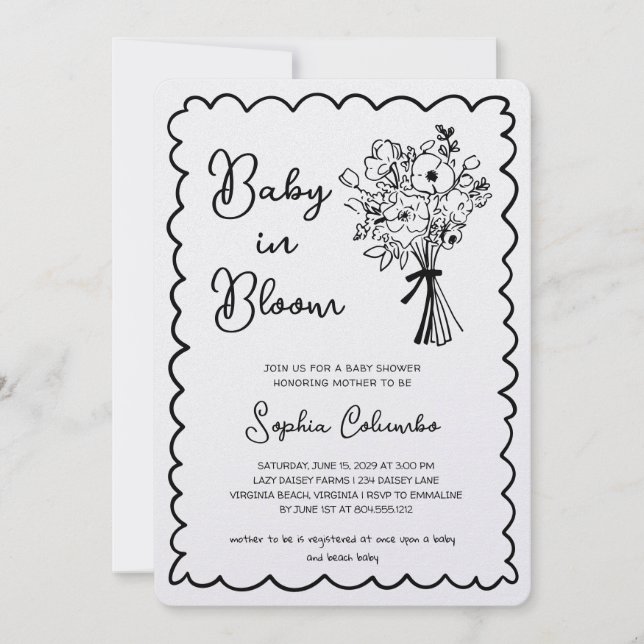 Invitación Ramillete de flores dibujadas a mano caprichosas B (Anverso)