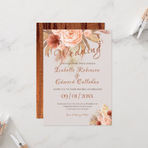 Invitación Ramillete floral de cobre naranja bohemio de moda