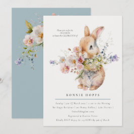 Invitación Ramillete Floral de delicada primavera con conejit