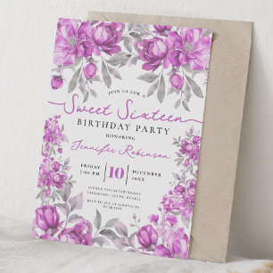 Invitación Ramillete floral femenino Cumpleaños Sweet 16 Rosa