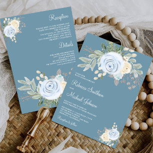 Invitación Ramillete floral suave azul polvoriento todo en un