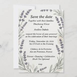 Invitación Ramilletes de lavanda, Follaje de acuarela, Lin bo