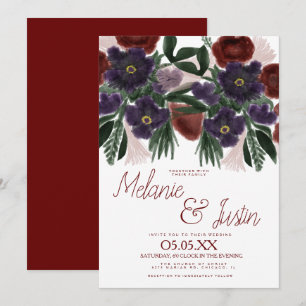 Invitación Ramo audaz de burdeos acuarela Flor de boda