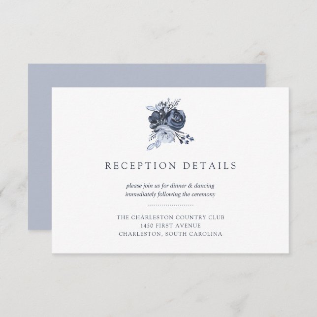 Invitación Ramo Azul | Recepción de Boda con Acuarela Floral (Anverso / Reverso)