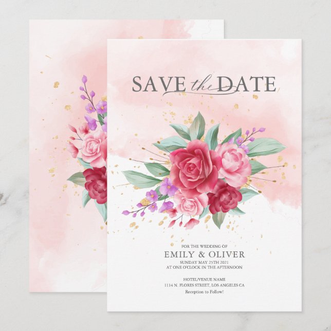 Invitación Ramo boda Orquídea y Peonies (Anverso / Reverso)